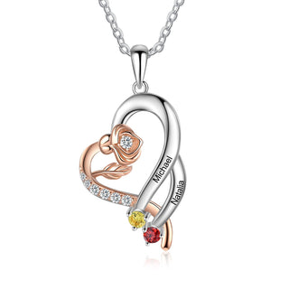 Custom 925 Sterling Silver Rose Flower Heart Shape Pendant Necklace