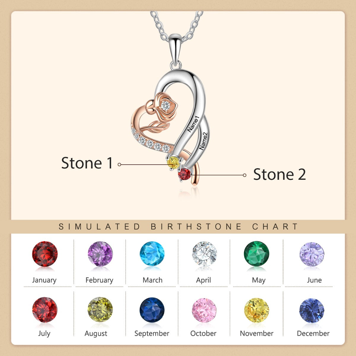 Custom 925 Sterling Silver Rose Flower Heart Shape Pendant Necklace