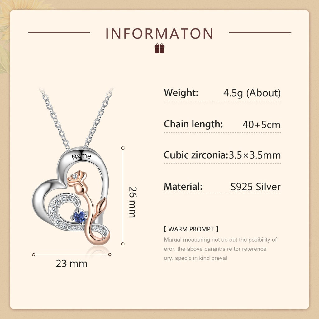 925 Sterling Silver Rose Flower Heart Pendant Necklace