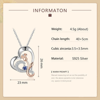 925 Sterling Silver Rose Flower Heart Pendant Necklace