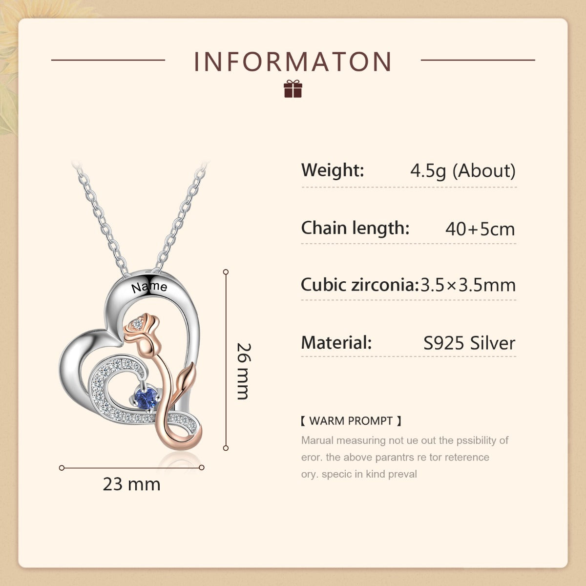 925 Sterling Silver Rose Flower Heart Pendant Necklace