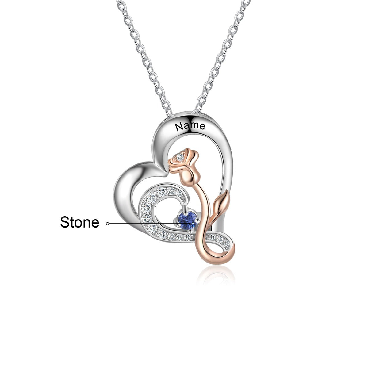 925 Sterling Silver Rose Flower Heart Pendant Necklace