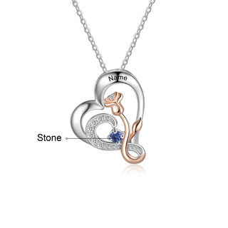 925 Sterling Silver Rose Flower Heart Pendant Necklace