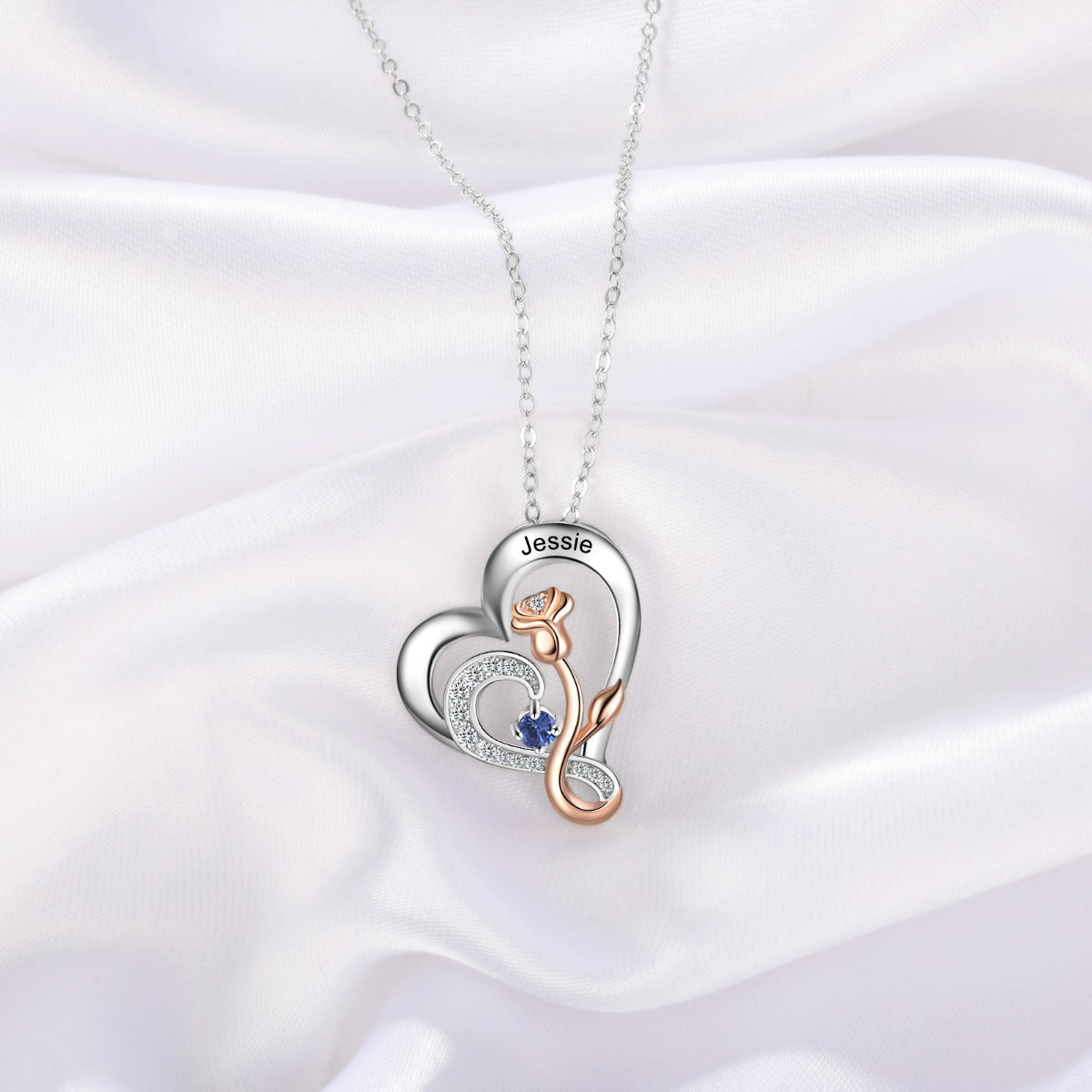 925 Sterling Silver Rose Flower Heart Pendant Necklace