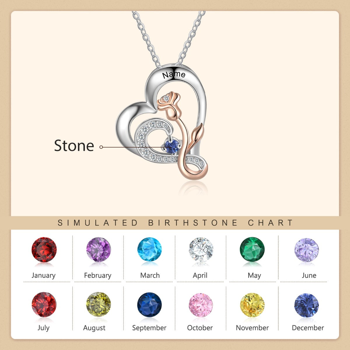 925 Sterling Silver Rose Flower Heart Pendant Necklace