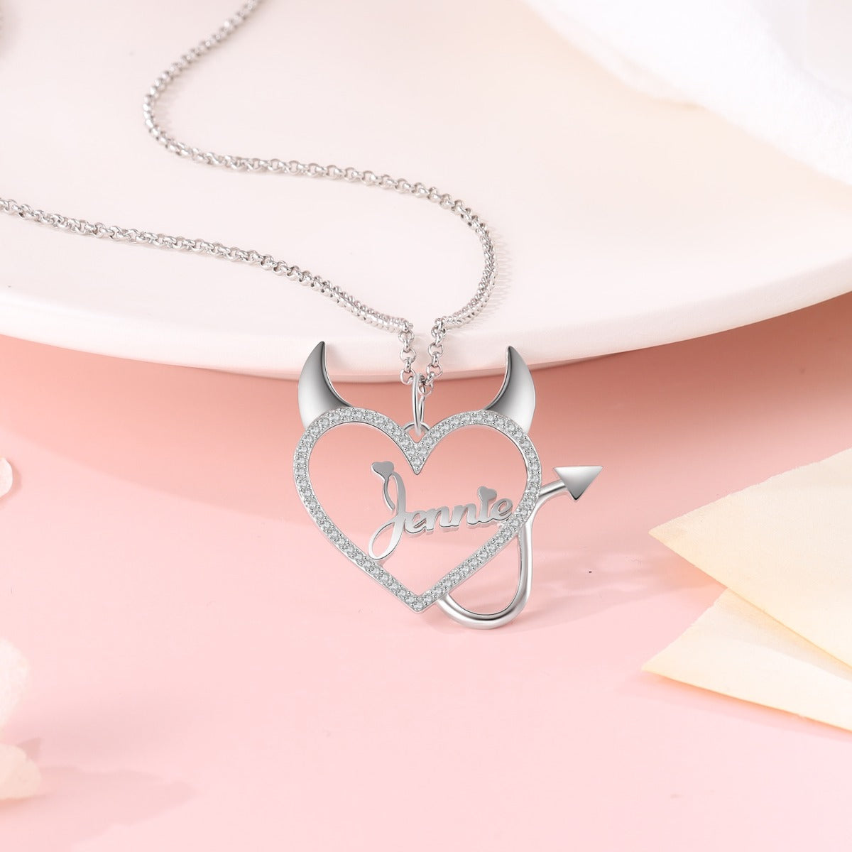 Copper Heart Shape Evil Name Pendant Necklace