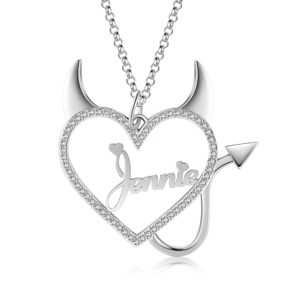 Copper Heart Shape Evil Name Pendant Necklace