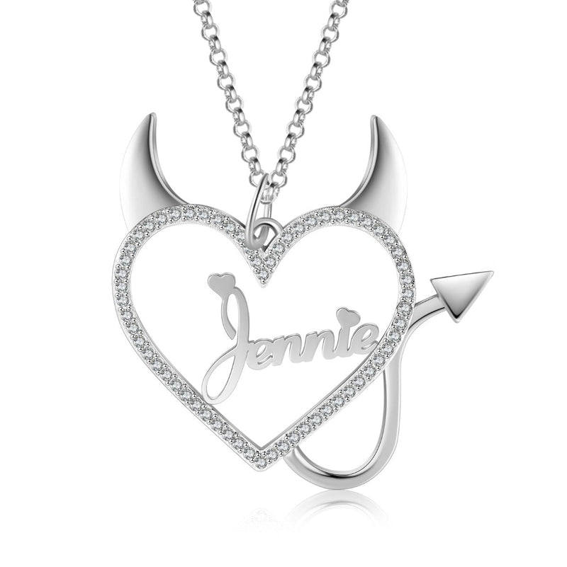 Copper Heart Shape Evil Name Pendant Necklace