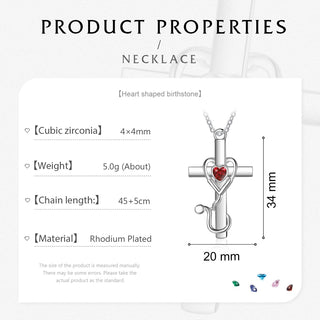 Custom Heart Birthtsone Cross Pendant Necklace