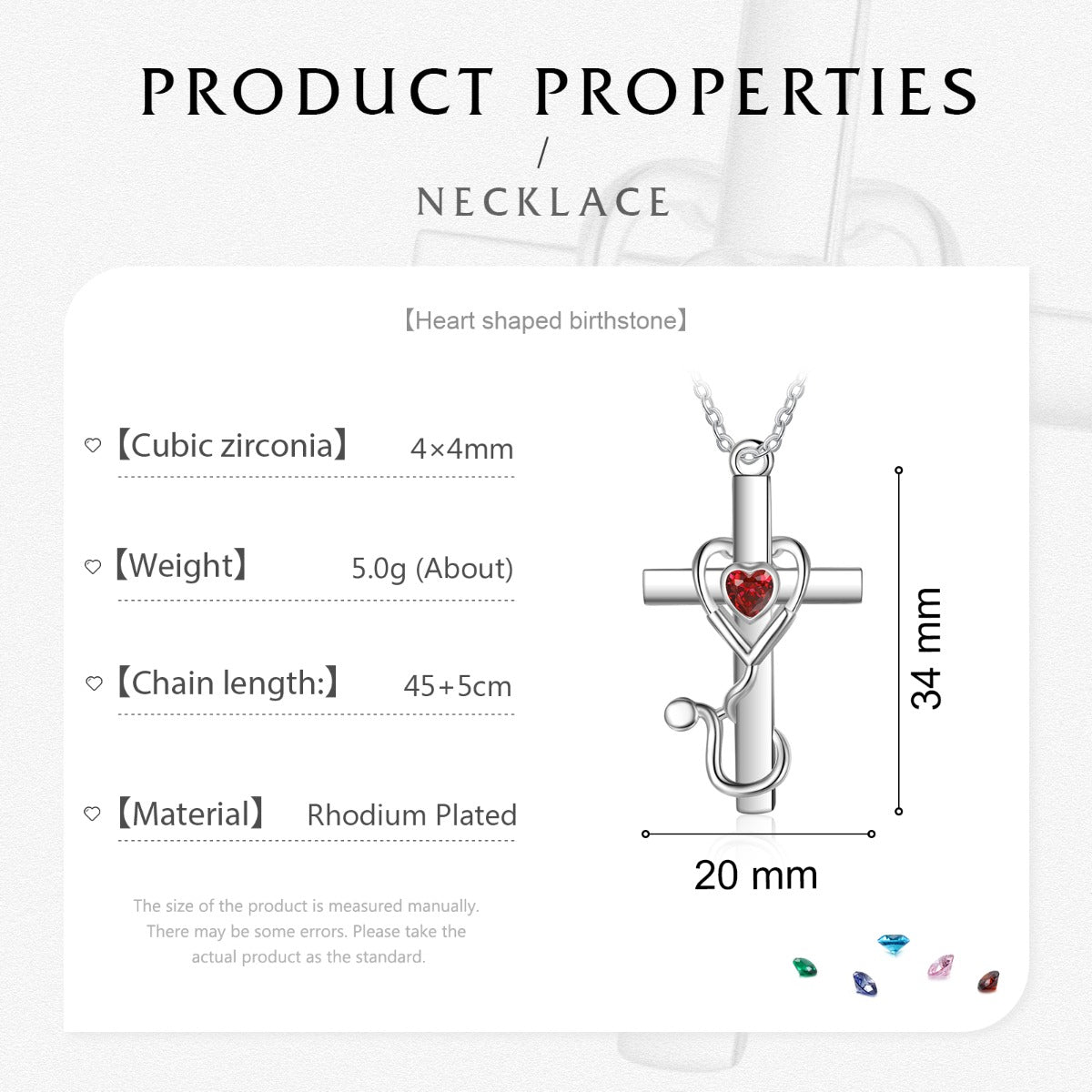 Custom Heart Birthtsone Cross Pendant Necklace