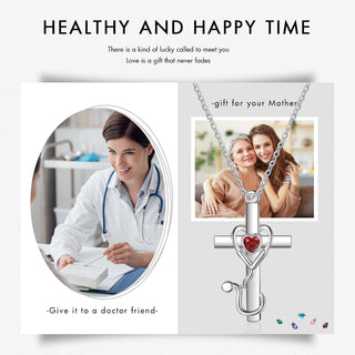 Custom Heart Birthtsone Cross Pendant Necklace