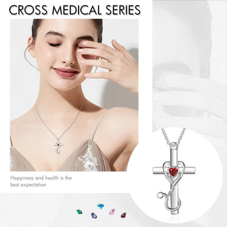 Custom Heart Birthtsone Cross Pendant Necklace