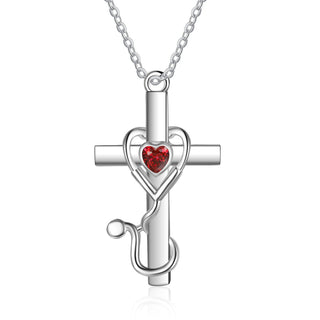Custom Heart Birthtsone Cross Pendant Necklace