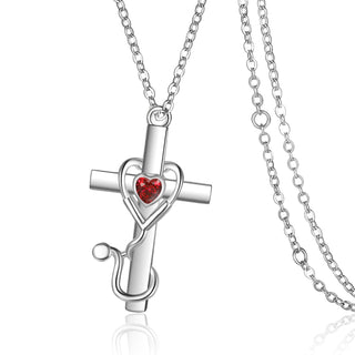 Custom Heart Birthtsone Cross Pendant Necklace