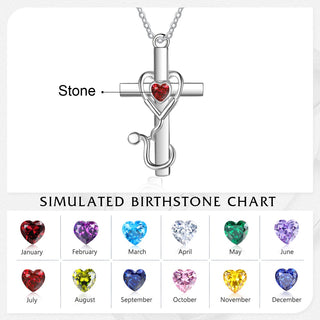 Custom Heart Birthtsone Cross Pendant Necklace