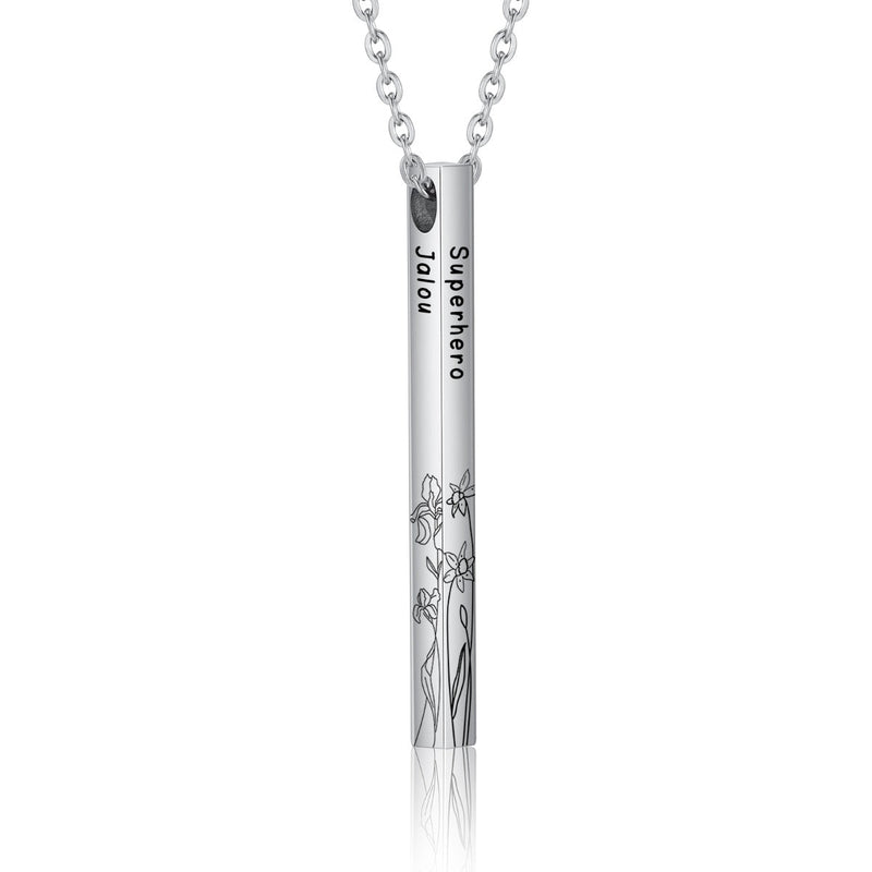 Personalized Sainless Steal Vertical Bar Necklace