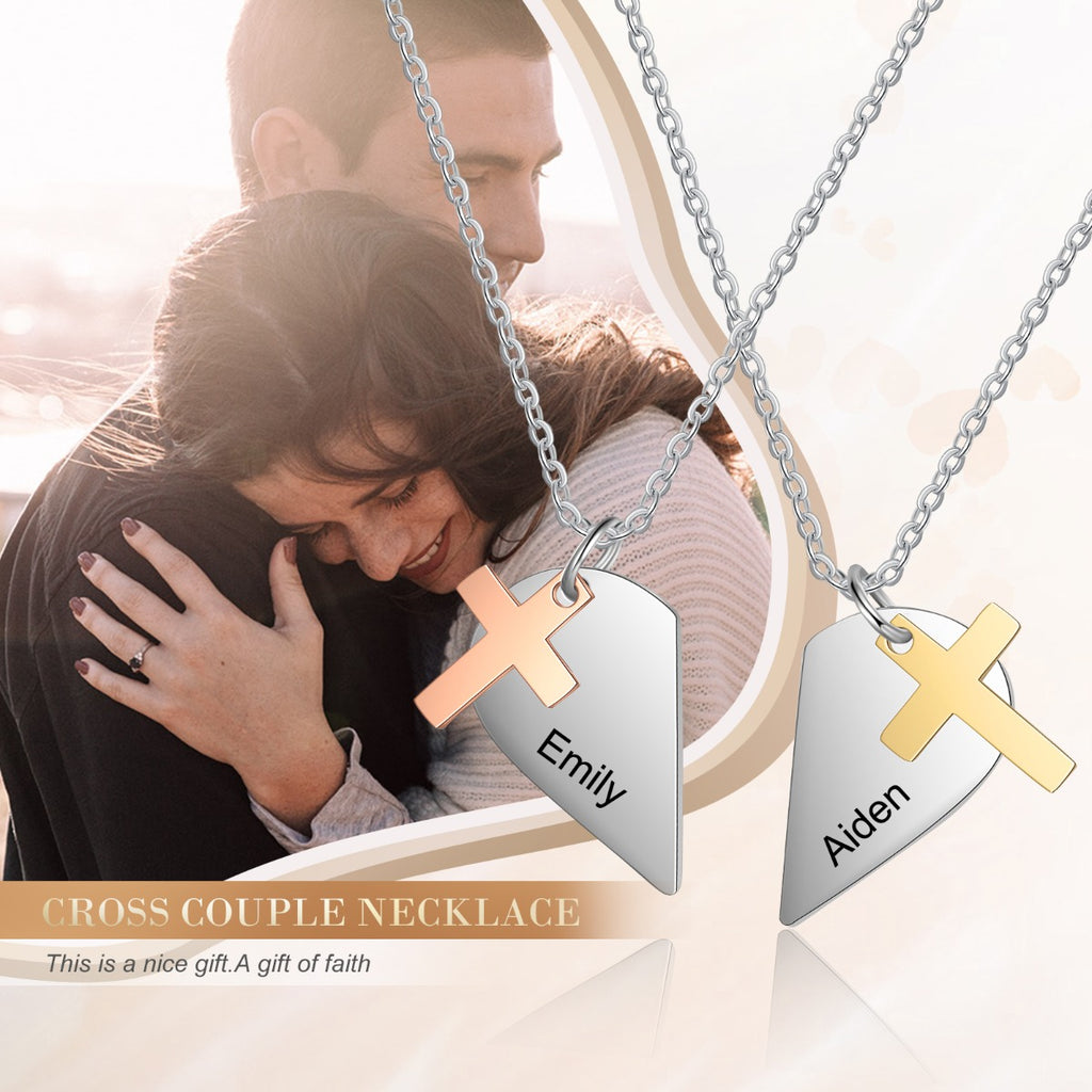 Personalized Heart Shape Mutil-Chain Necklace with Cross