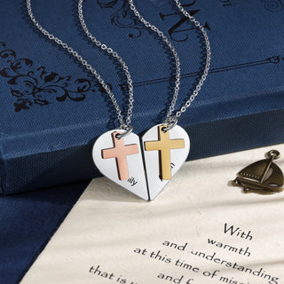 Personalized Heart Shape Mutil-Chain Necklace with Cross