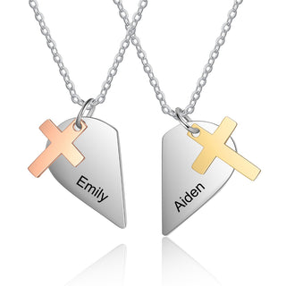 Personalized Heart Shape Mutil-Chain Necklace with Cross