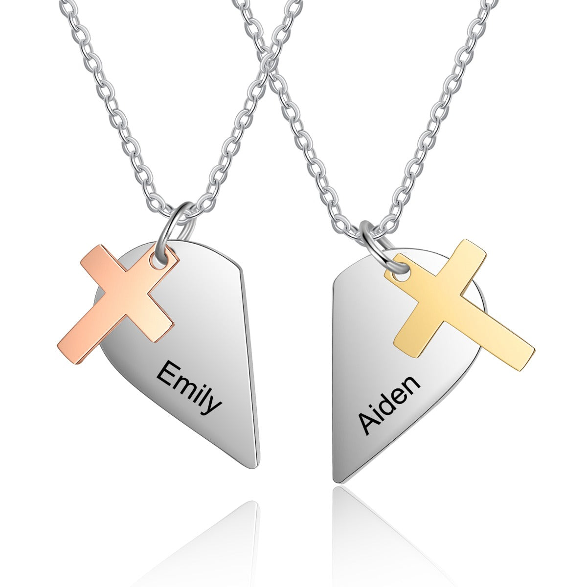 Personalized Heart Shape Mutil-Chain Necklace with Cross