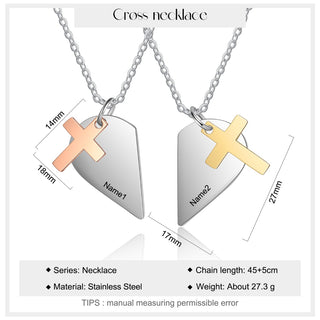 Personalized Heart Shape Mutil-Chain Necklace with Cross