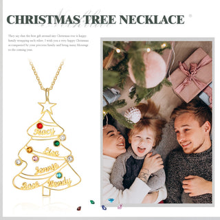 Engraved Rhodium Plated Christmas Tree Necklace