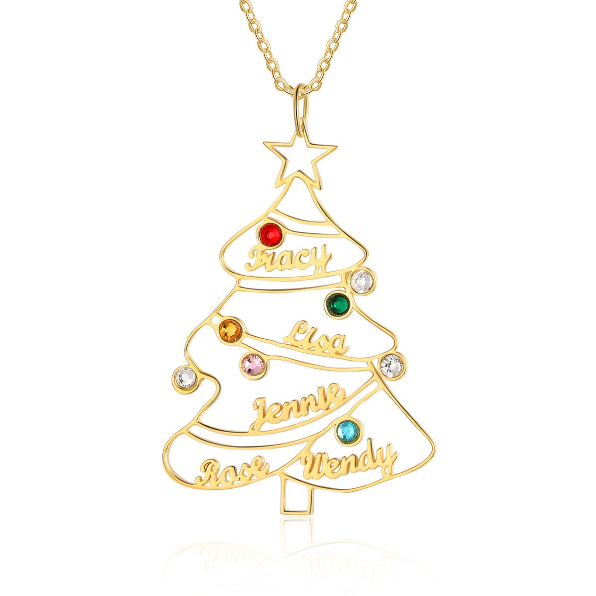 Engraved Rhodium Plated Christmas Tree Necklace
