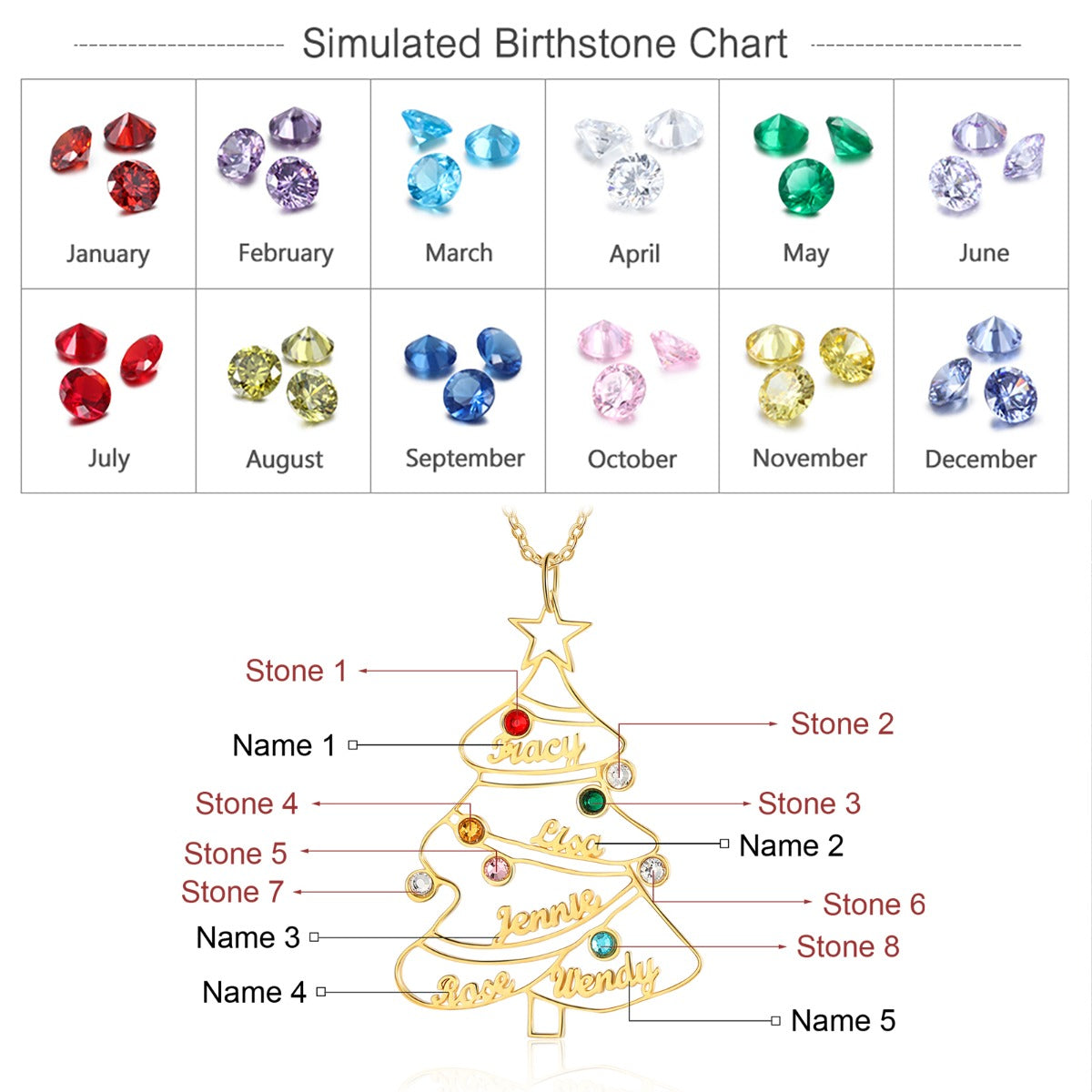 Engraved Rhodium Plated Christmas Tree Necklace