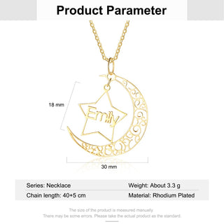 Personalized Rhodium Pated Star Moon Name Necklace