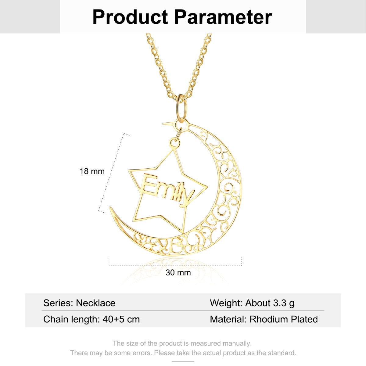 Personalized Rhodium Pated Star Moon Name Necklace