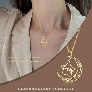 Personalized Rhodium Pated Star Moon Name Necklace