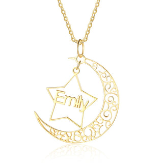 Personalized Rhodium Pated Star Moon Name Necklace
