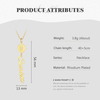Personalized Rhodium Plated Sunflower Name Necklace