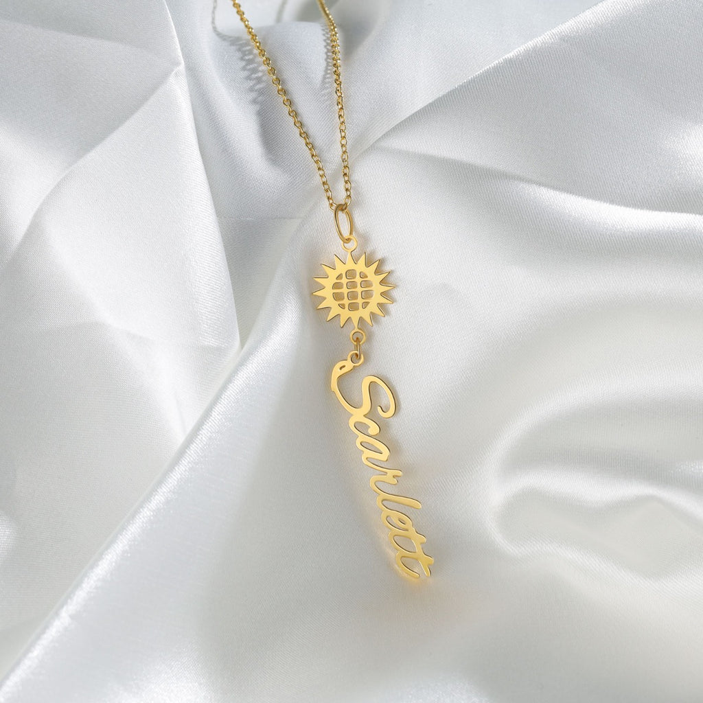 Personalized Rhodium Plated Sunflower Name Necklace