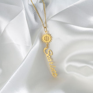 Personalized Rhodium Plated Sunflower Name Necklace
