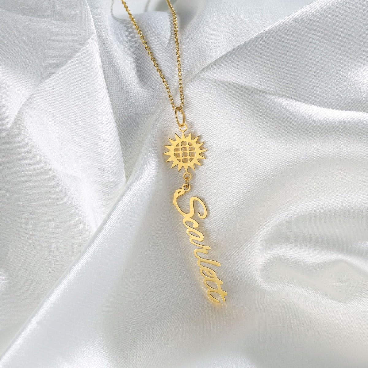 Personalized Rhodium Plated Sunflower Name Necklace
