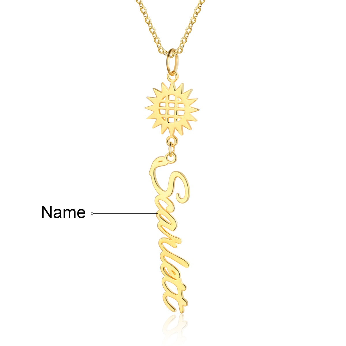 Personalized Rhodium Plated Sunflower Name Necklace