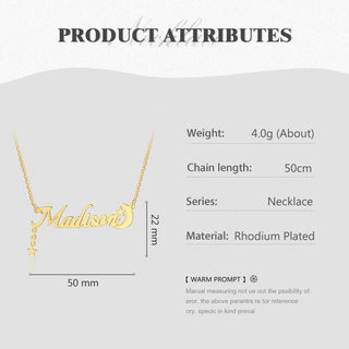 Personalized Rhodium Plated Star Moon Name Necklace