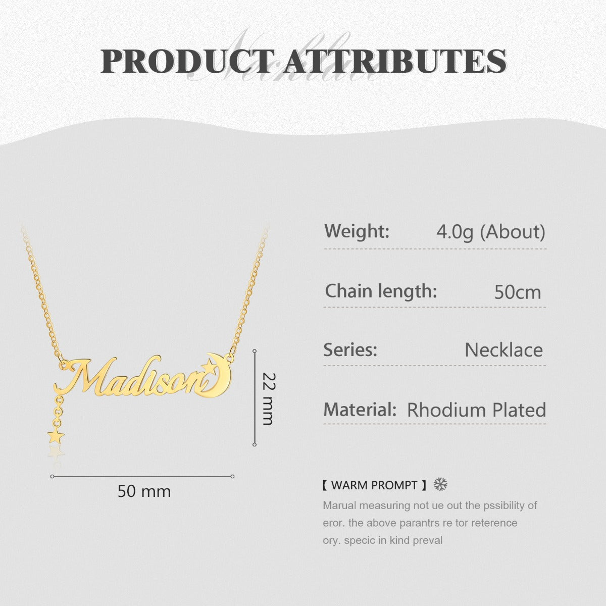 Personalized Rhodium Plated Star Moon Name Necklace
