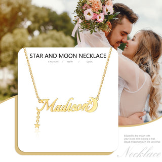 Personalized Rhodium Plated Star Moon Name Necklace