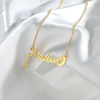 Personalized Rhodium Plated Star Moon Name Necklace