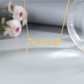 Personalized Rhodium Plated Star Moon Name Necklace