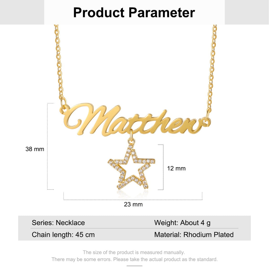 18K Gold Plated Copper Star Snowflake Pendant Necklace with Name