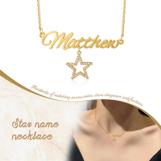 18K Gold Plated Copper Star Snowflake Pendant Necklace with Name