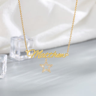 18K Gold Plated Copper Star Snowflake Pendant Necklace with Name