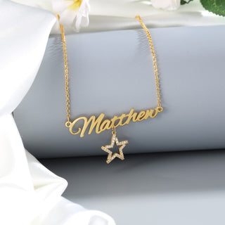 18K Gold Plated Copper Star Snowflake Pendant Necklace with Name