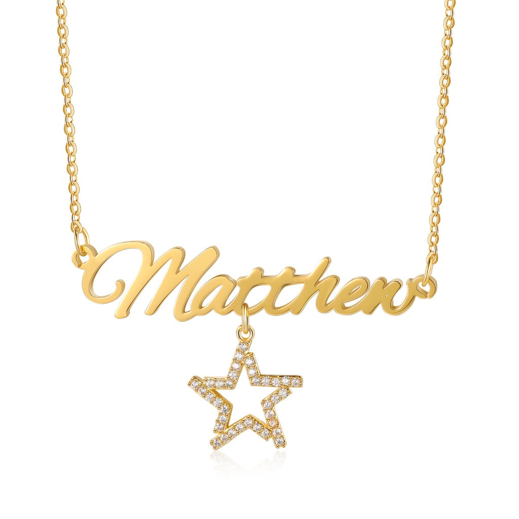18K Gold Plated Copper Star Snowflake Pendant Necklace with Name