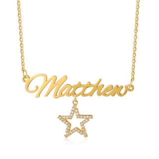 18K Gold Plated Copper Star Snowflake Pendant Necklace with Name