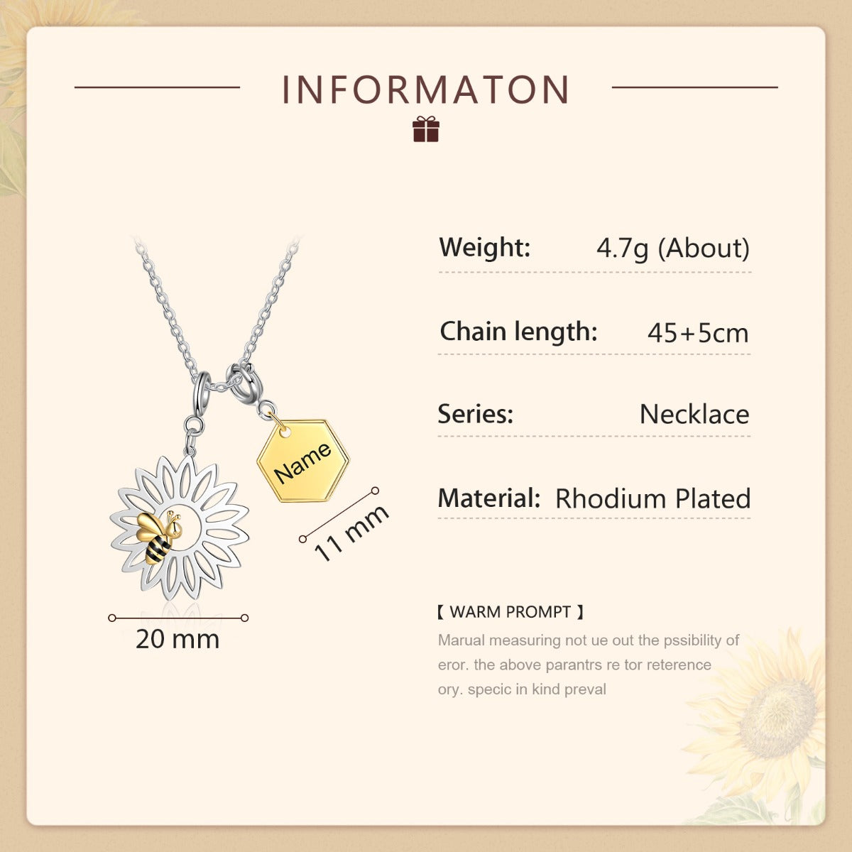 Copper Sunflower Bee Necklace
