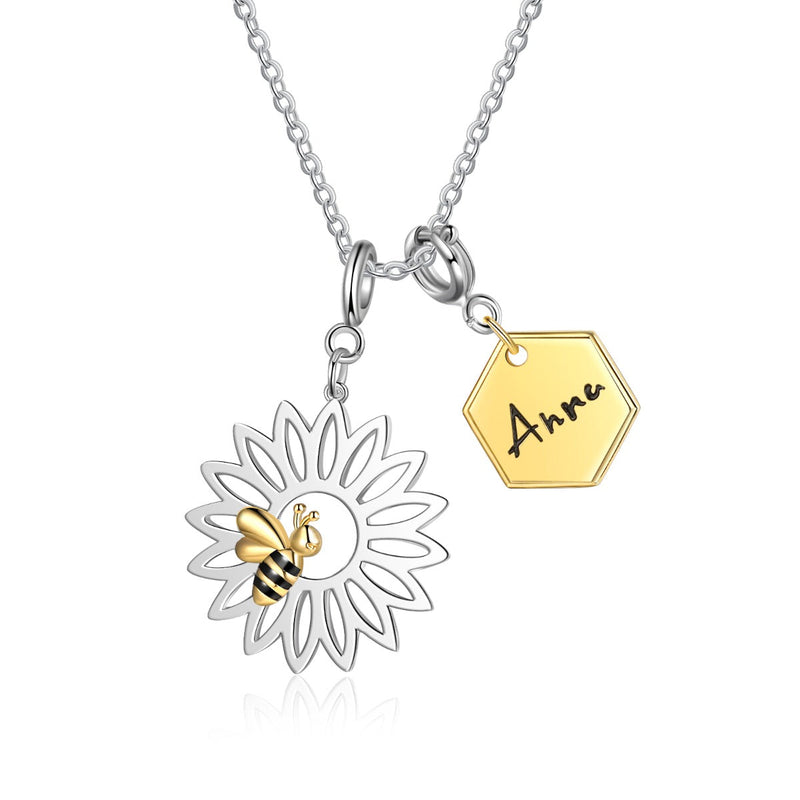 Copper Sunflower Bee Necklace